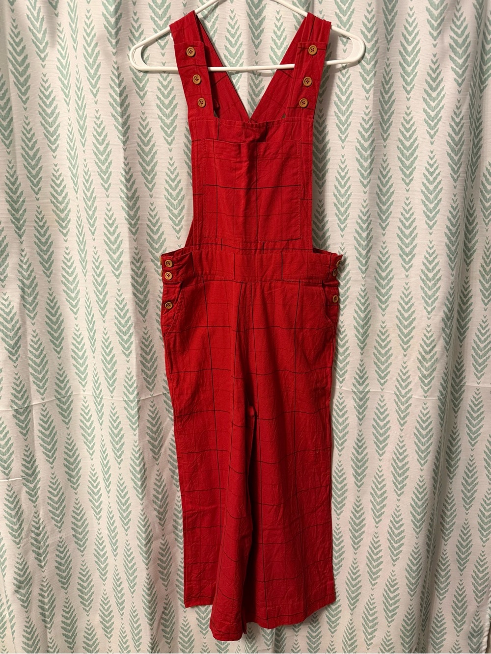 Red Plaid Wide-Leg Overalls